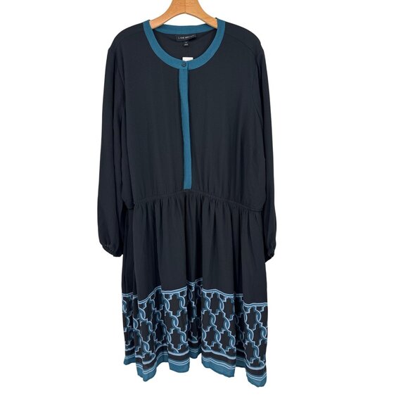 Lane Bryant Plus Size 24w Black Blue Long Sleeve Dress NEW $89 - Picture 2 of 6